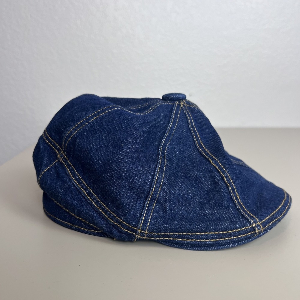 Y2K Kangol Newsboy Cap Size Large Blue Denim Golf Driving Baker Boy Streetwear